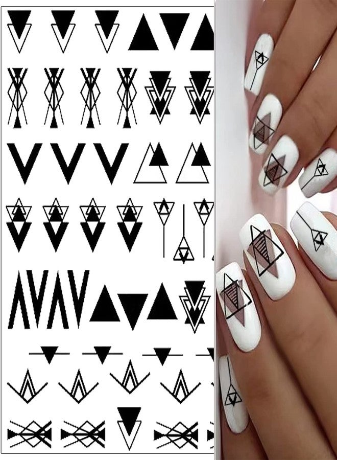 winthrop 10 Sheets Black White Geometric Nail Art Stickers Decals 3D Self-Adhesive DIY Geometry Triangular Rhombus Minimalist Design Acrylic Nails Supplies Manicure Decorations Tip for Women Men - Image 3